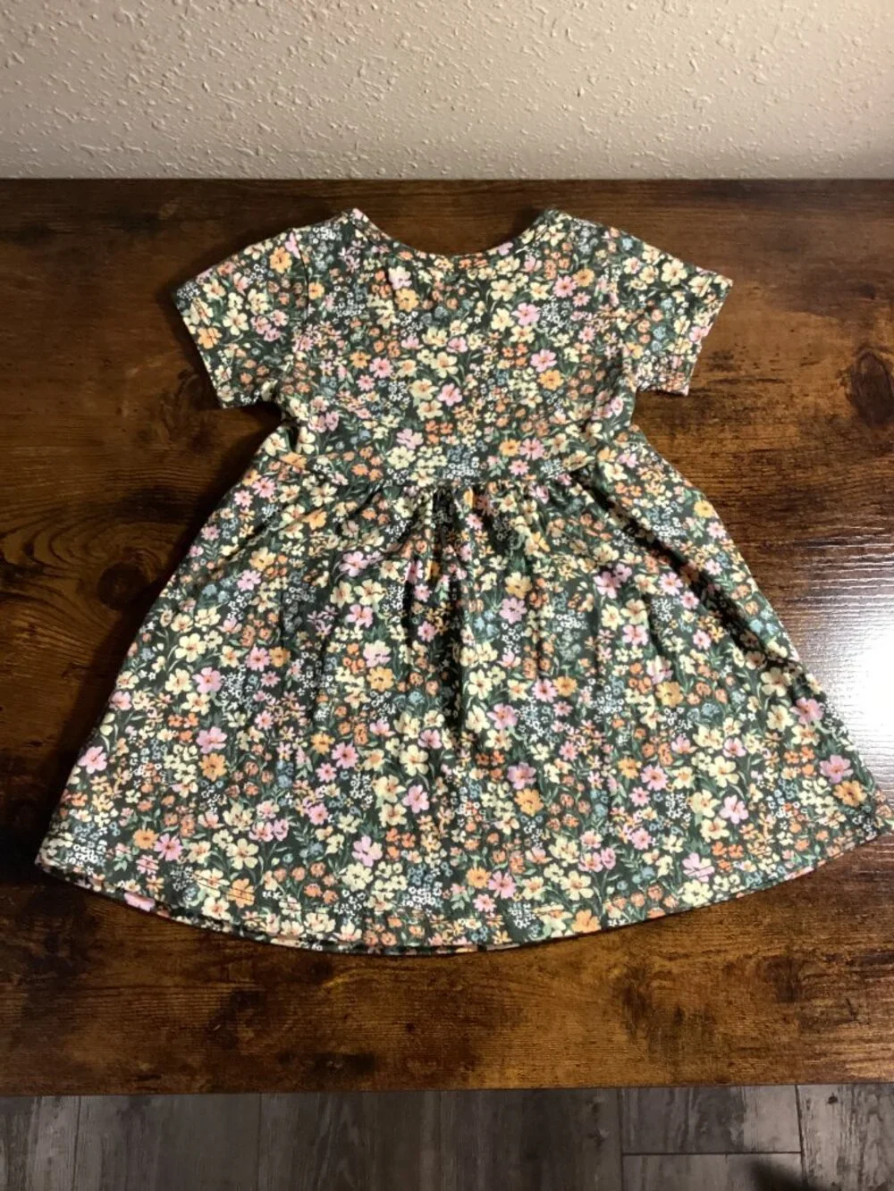 Old Navy Toddler Girls Green Floral Short Sleeve Fit & Flare Dress